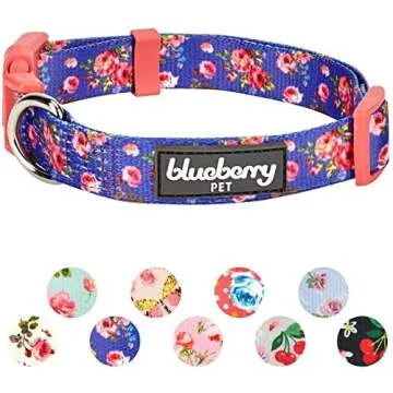 Blueberry Pet Adjustable Rose Print Dog Collar for Small Dogs