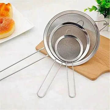 Jnnzzggu Fine Mesh Strainer,Set of 3 Stainless Steel Colander Wire Sieve Sifters with Long Handle for Tea,Flour,Pasta,Rice,Food,Kitchen,Oil (3+5+7.1)