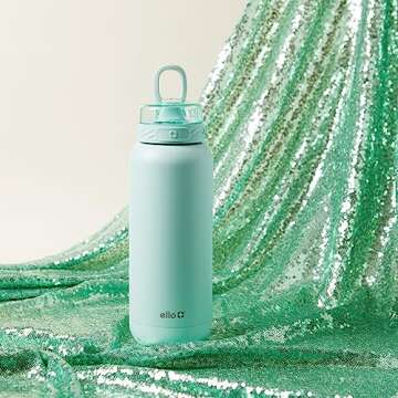 Ello Cooper 32oz Stainless Steel Water Bottle with Straw and Carry Handle, Double Walled and Vacuum Insulated Metal, Leak Proof Locking Lid with Soft Silicone Spout, Reusable, BPA Free, Yucca