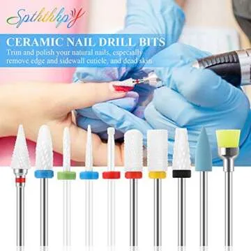 SPTHTHHPY 10Pcs Ceramic Nail Drill Bits Set Professional Remove Gel Acrylic Cuticle Diamond Carbide Nail Drill Bit Tools for Manicure Pedicure Home Salon Use Great Gift for Women Girls