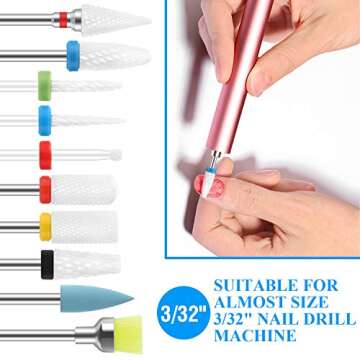 SPTHTHHPY 10Pcs Ceramic Nail Drill Bits Set Professional Remove Gel Acrylic Cuticle Diamond Carbide Nail Drill Bit Tools for Manicure Pedicure Home Salon Use Great Gift for Women Girls