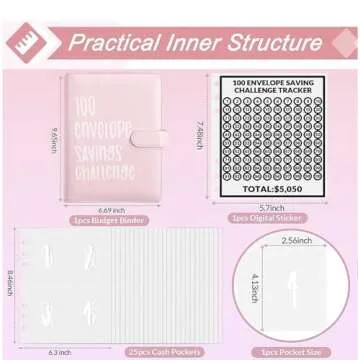 100 Envelope Money Saving Challenge Binder, Fun and Easy Way to Save $5,050, Budget Book with Cash E...