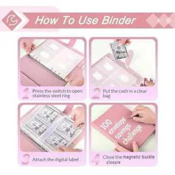100 Envelope Money Saving Challenge Binder, Fun and Easy Way to Save $5,050, Budget Book with Cash Envelopes for Office, Home, School (Pink)