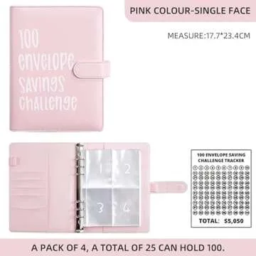 100 Envelope Money Saving Challenge Binder, Fun and Easy Way to Save $5,050, Budget Book with Cash Envelopes for Office, Home, School (Pink)