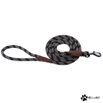 Max and Neo Rope Leash Reflective 6 Foot - We Donate a Leash to a Dog Rescue for Every Leash Sold (Black, 6 FT x 1/2")