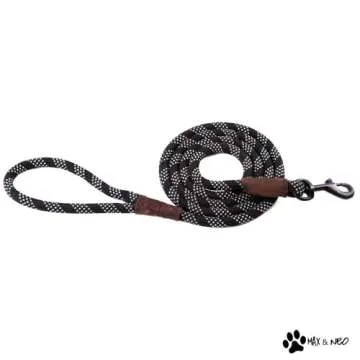 Max and Neo Rope Leash Reflective 6 Foot - We Donate a Leash to a Dog Rescue for Every Leash Sold (Black, 6 FT x 1/2")