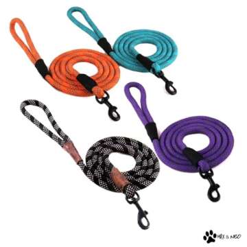 Max and Neo Rope Leash Reflective 6 Foot - We Donate a Leash to a Dog Rescue for Every Leash Sold (Black, 6 FT x 1/2")