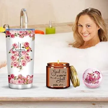 Tecanne Christian Gifts for Women - Birthday Gifts for Women, Mom, Sister, Best Friends - Religious Gifts For Women - Christmas Gifts for Women, 20oz Wine Tumbler Gift Set