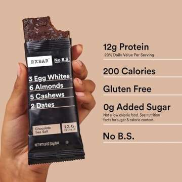 RXBAR Protein Bars, Protein Snack, Snack Bars, Chocolate Sea Salt, 22oz Box (12 Bars)