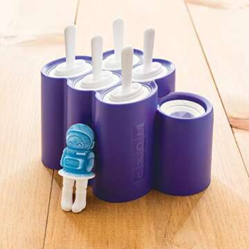 ZOKU Space Ice Pop Molds, 6 Rocket and Astronaut-shaped Popsicles Molds in One Tray with Reusable Popsicle Sticks, BPA-free