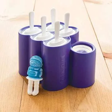 ZOKU Space Ice Pop Molds, 6 Rocket and Astronaut-shaped Popsicles Molds in One Tray with Reusable Popsicle Sticks, BPA-free