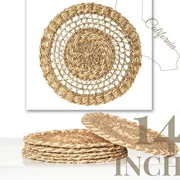 The Upper Kitchen Woven Placemats – Woven Plate Chargers, Wicker Placemats, Rattan Chargers, Wicker Chargers, Charger for Dinner Plates, Boho Placemats, Plate Chargers Set of 6