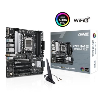 ASUS Prime B650M-A AX II AMD B650 AM5 Ryzen™ Desktop 9000 8000 & 7000 Micro-ATX mATX Motherboard, DDR5, PCIe 5.0 M.2, 2.5Gb LAN, Wi-Fi 6, DisplayPort, HDMI®, BIOS Flashback™ (Renewed)