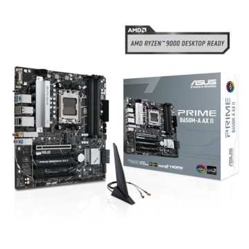 ASUS Prime B650M-A AX II AMD B650 AM5 Ryzen™ Desktop 9000 8000 & 7000 Micro-ATX mATX Motherboard, DDR5, PCIe 5.0 M.2, 2.5Gb LAN, Wi-Fi 6, DisplayPort, HDMI®, BIOS Flashback™ (Renewed)