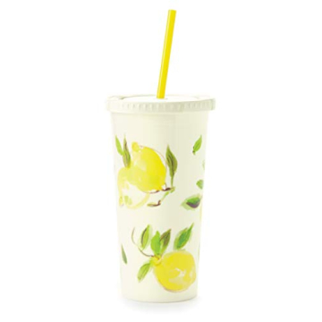 Kate Spade New York Insulated Tumbler with Reusable Straw, 20 Ounce Travel Cup with Lid, Lemons