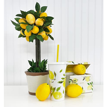 Kate Spade New York Insulated Tumbler with Reusable Straw, 20 Ounce Travel Cup with Lid, Lemons