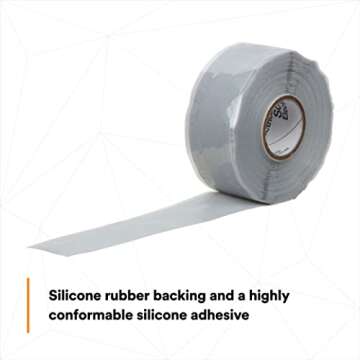 3M Self-Fusing Silicone Rubber Electrical Tape, High-Temperature Arc, Track-Resistant, Easy-Strip Liner, 7 mil, 1 in x 30 ft, Sky Blue/Gray Color, 1 Roll