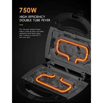 Sandwich Maker 3 in 1, Waffle Make with Removable Plate, Electric Panini Press Grill, Sandwich Toaster with Detachable Non-stick Coating, LED Indicator Lights, Cool Touch Handle, Black