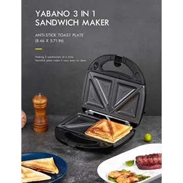 Sandwich Maker 3 in 1, Waffle Make with Removable Plate, Electric Panini Press Grill, Sandwich Toaster with Detachable Non-stick Coating, LED Indicator Lights, Cool Touch Handle, Black