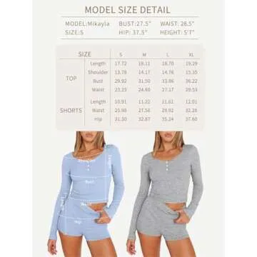 Trendy Queen Womens Lounge Sets Two Piece Pajamas Set 2 Piece Sleepwear Tracksuit Outfits Cute Ribbed Knit Shorts and Long Sleeve Top Spring Fashion Summer Vacation Workout Clothes 2024