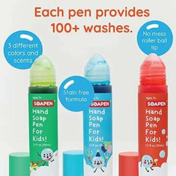 SOAPEN Kids' Roll-On Hand Soap - 3 Colorful Scents