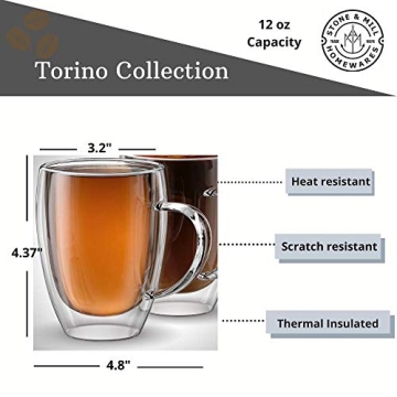 Stone & Mill Insulated Double Wall Coffee Cups - 12 oz