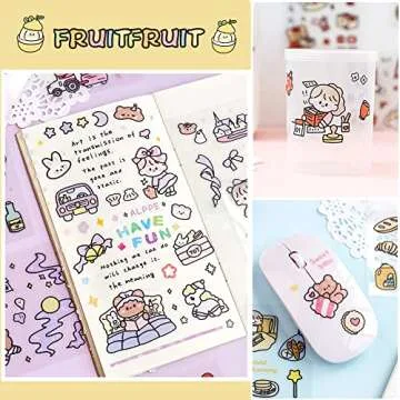 Kawaii Stickers Set (100 Sheets) - Cute PET Transparent Cartoon Animal Flower Decorative Scrapbook Sticker for Bullet Journaling,DIY Arts Crafts,Album,Planners,Junk Journal,Calendars and Notebook