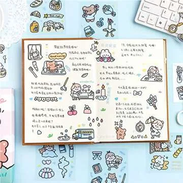 Kawaii Stickers Set (100 Sheets) - Cute PET Transparent Cartoon Animal Flower Decorative Scrapbook Sticker for Bullet Journaling,DIY Arts Crafts,Album,Planners,Junk Journal,Calendars and Notebook