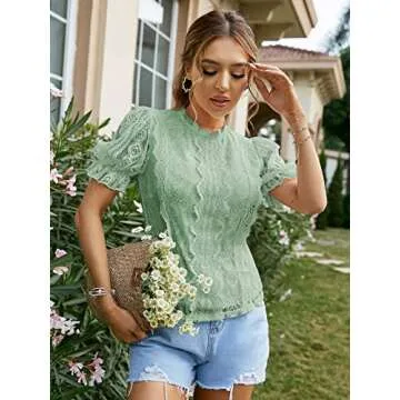 Stylish OYOANGLE Floral Lace Mock Neck Blouse for Women