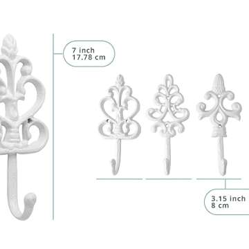 Shabby Chic Decorative Wall Hooks - Set of 3 - Pure White