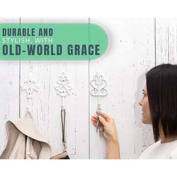 Shabby Chic Decorative Wall Hooks - Set of 3 - Pure White