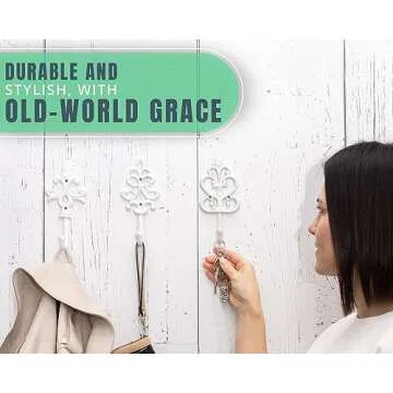 Shabby Chic Decorative Wall Hooks - Set of 3 - Pure White