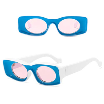 Trendy Blue White Chunky Rectangle Fashion Sunglasses - Bold Statement Piece