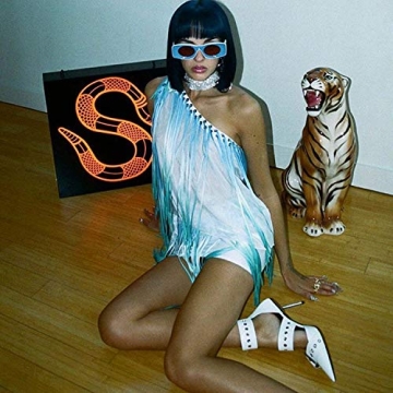 Trendy Blue White Chunky Rectangle Fashion Sunglasses Bold Style