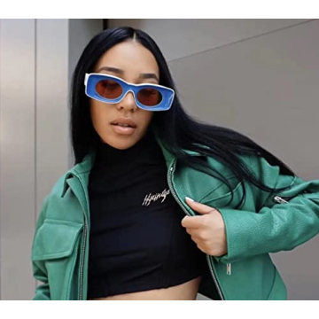 Trendy Blue White Chunky Rectangle Fashion Sunglasses Bold Style