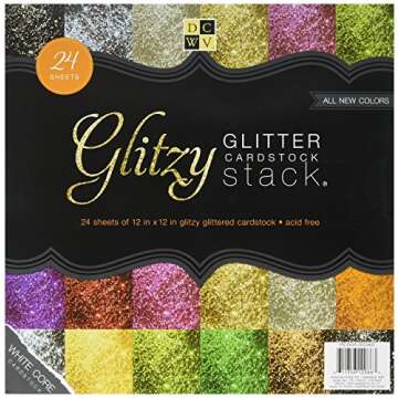 DCWV The Glitzy Glitter Cardstock Stack - 24 Sheets, 6 Colors of Premium Glitter