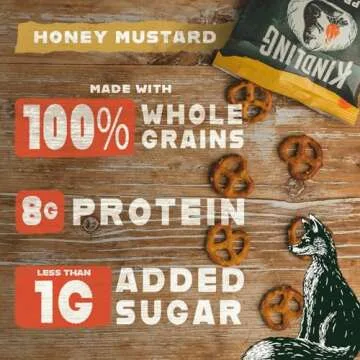 Kindling Protein Pretzels - Honey Mustard | Protein-Packed Snack Size Bags | Kosher | 8-9g Protein Per Serving | Only 1-2g of Total Sugar | No Artificial Flavors, Soy-Free | Lunches, Office Snacks, & On-the-Go | 16-Count (1.06oz Bags)