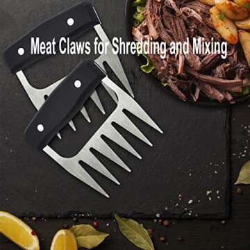 HZXMKB Meat Shredder,Meat Claws bbq Shredding Claw Tools,Pork Pullers Meat Shred Claws,Chicken Shredder Claws Tool, Metal Pulling Forks Barbecue Claws Set of 2, Turkey,Brisket,Black