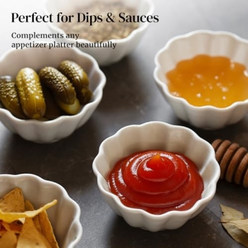 DOWAN Ramekins 4 oz, Creme Brulee Ramekins, Ramiken Oven Safe for Baking, Souffle Dishes Custard Cups, Porcelain Small Dipping Sauces Charcuterie Dessert Bowls, Ceramic Pudding Cups, Set of 6, White