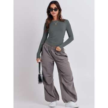 Chic ANRABESS Women's Long Sleeve Crop Top in Deep Grey