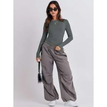 Chic ANRABESS Women's Long Sleeve Crop Top in Deep Grey