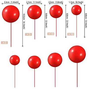 Rsstarxi 30 PCS Red Balls Cake Topper Mini Balloons Cupcake Topper DIY Cake Insert Topper Foam Cake ...