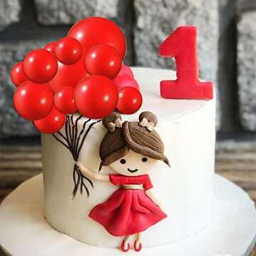 Rsstarxi 30 PCS Red Balls Cake Topper Mini Balloons Cupcake Topper DIY Cake Insert Topper Foam Cake Balls Baking Decoration for Baby Shower Wedding Anniversary Kids Birthday Party Cake Decorations
