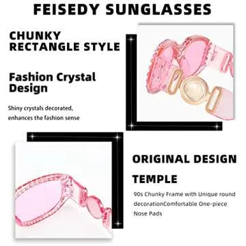 FEISEDY Chunky Rectangle 90s Sunglasses Men Women Crystal Sunglasses UV400 Sparkling Fahion Temple B2880