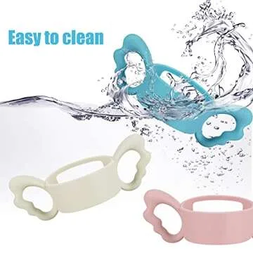 3 Pieces Baby Silicone Bottle Handles Natural Bottle Handle Wide Neck Feeding Handle Easy Carry Handle Lightweight Bottle Handle Small Hand Gripping for Baby Shower(Pink, Off-White, Blue)