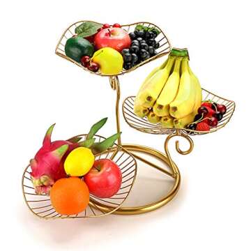 OwnMy 3-Tier Fruit Basket Stand Decorative Iron Fruit Bowl, Metal Wire Fruit Holder Storage Trays Ta...