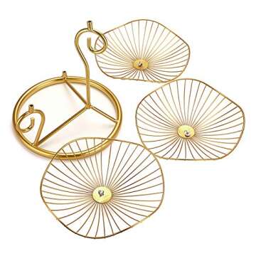 OwnMy 3-Tier Fruit Basket Stand Decorative Iron Fruit Bowl, Metal Wire Fruit Holder Storage Trays Table Countertop Holder for Vegetables Bread Snack, Modern Fruit Bowls for Kitchen Home Use (Gold)