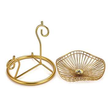 OwnMy 3-Tier Fruit Basket Stand Decorative Iron Fruit Bowl, Metal Wire Fruit Holder Storage Trays Table Countertop Holder for Vegetables Bread Snack, Modern Fruit Bowls for Kitchen Home Use (Gold)