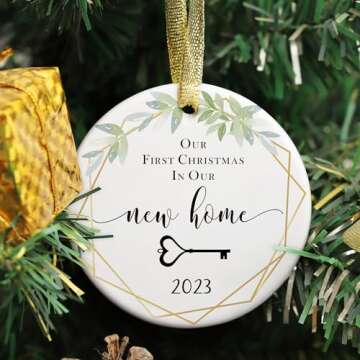 Two-Side Printed Ceramic New Home 2023 Ornament, Our First Christmas in Our New Home 2023 Christmas ...