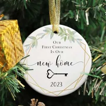 Two-Side Printed Ceramic New Home 2023 Ornament, Our First Christmas in Our New Home 2023 Christmas ...
